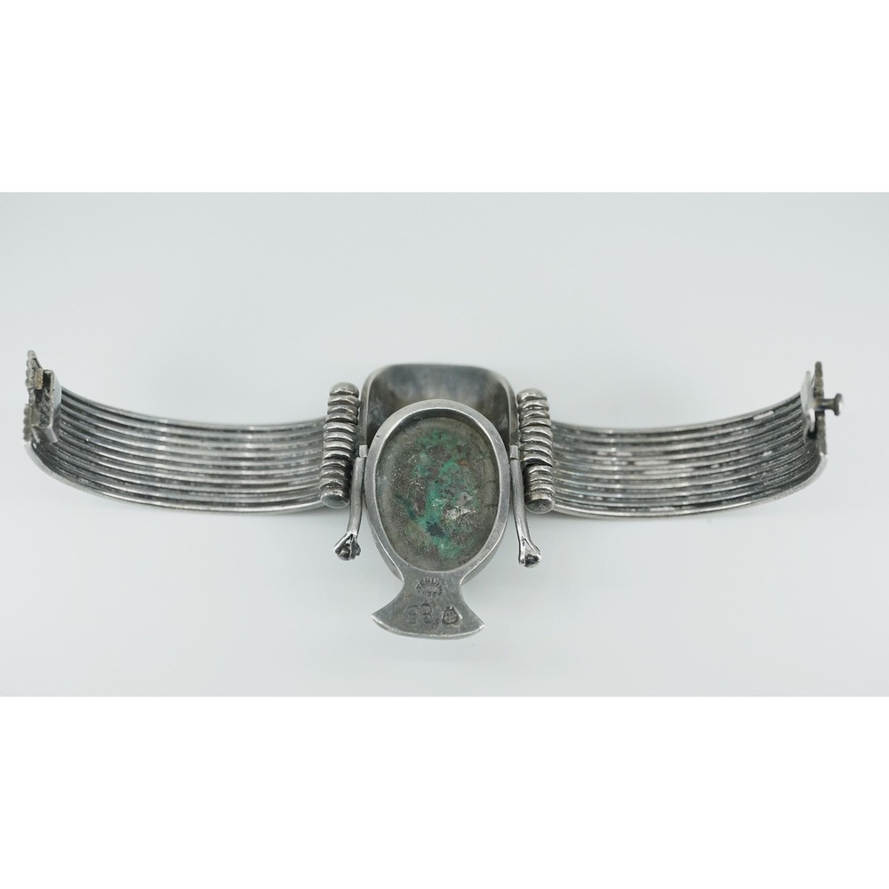 Vintage Los Ballesteros Taxco 925 Silver Bracelet‎ Carved Stone Aztec Warrior - Picture 5 of 6